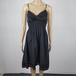 Estam Black Embroidered Dress V-Neck Spaghetti Strap Fit & Flare Elasticized S